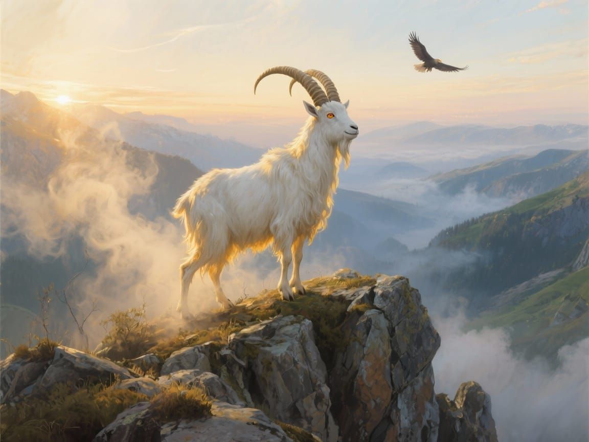 Majestic Mountain Goat in Golden Sunrise Light