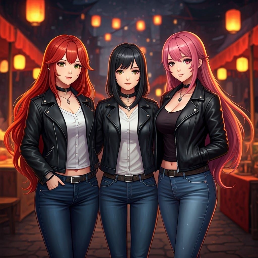 Anime Women in Underground Market, 3D Art Style