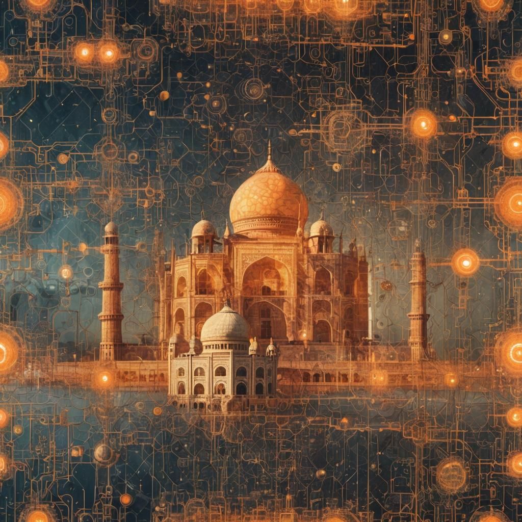 Surreal Taj Mahal with Quantum Entanglement