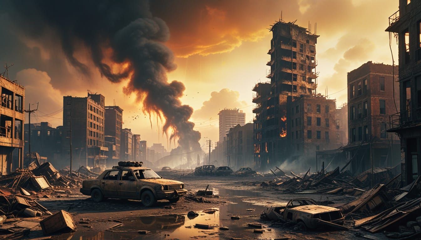 Post-Apocalyptic Survivors in Dramatic Oil Painting Style