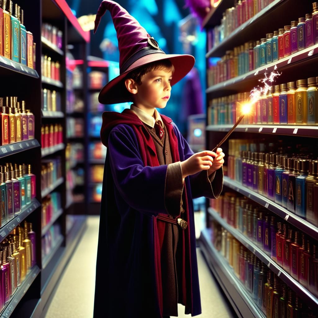 Wizard Child Shopping for Wand, Cinematic Still