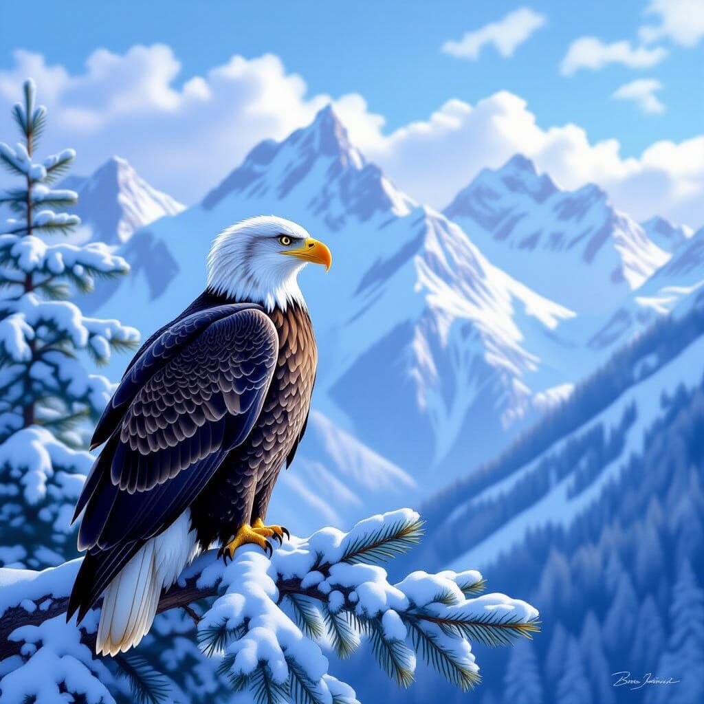 Majestic Bald Eagle in Winter Landscape