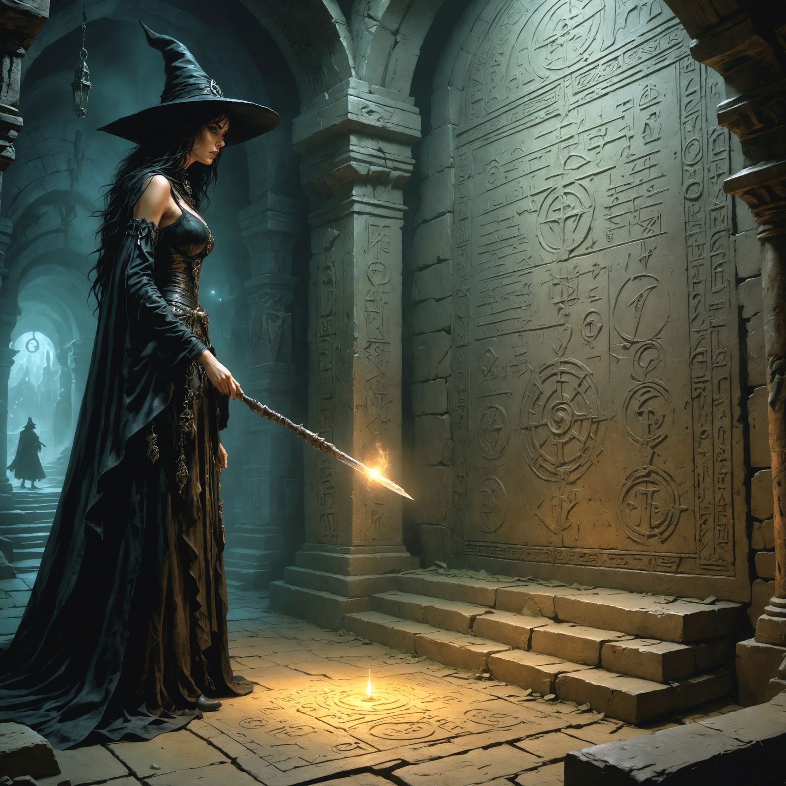 Witch Deciphers Glyphs in Dark Fantasy Comic