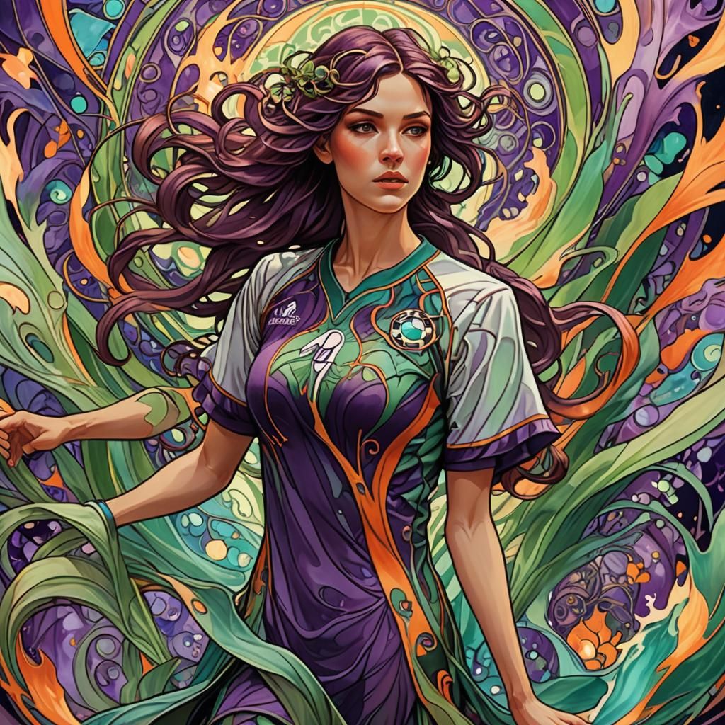 Woman in Flames: An Art Nouveau Digital Portrait