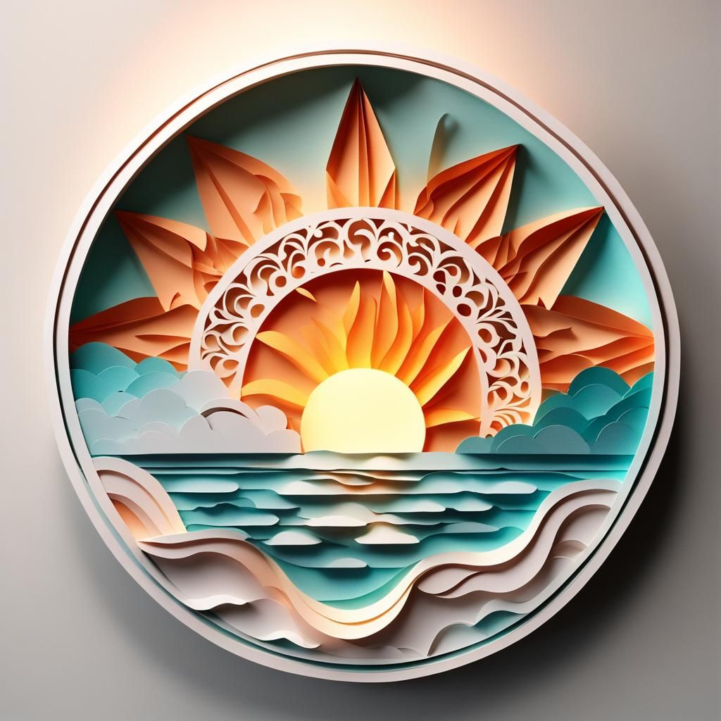Kirigami Sunset Over Ocean Papercraft
