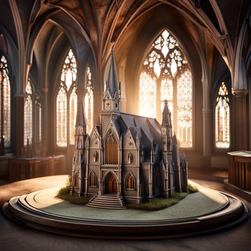 Ornate Gothic Church Model in Dusty Attic