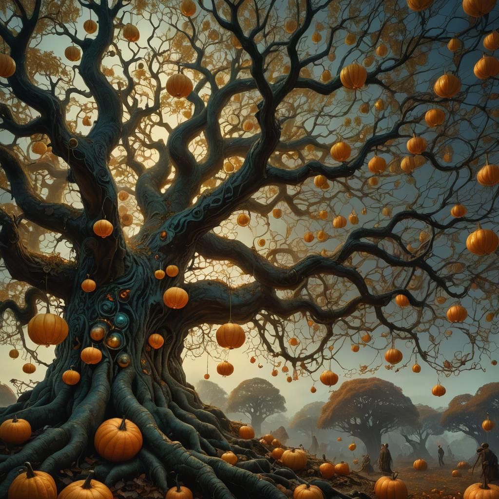 Glowing Gourds on Ancient Tree: Fantasy Concept Art