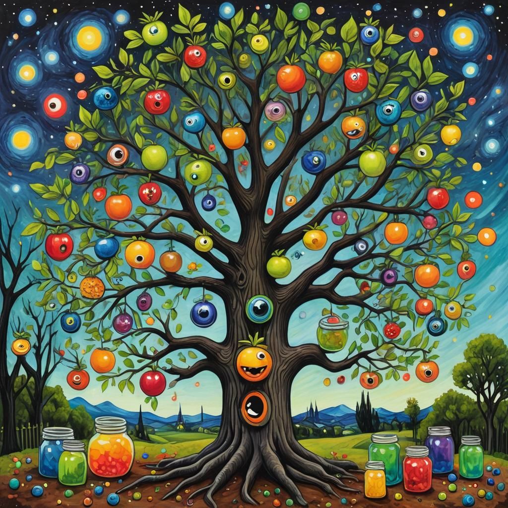 Gothic Creature with Dream Jars: Post-Impressionistic Style