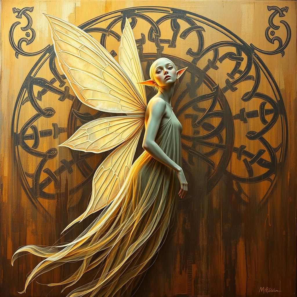 Ethereal Elf in Dystopian Impasto Golden Hour