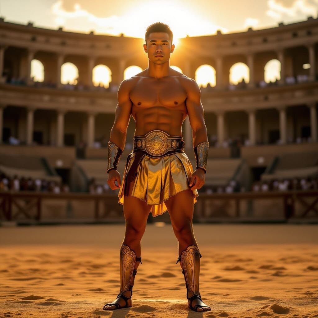 Asian Gladiator in Roman Arena at Sunset