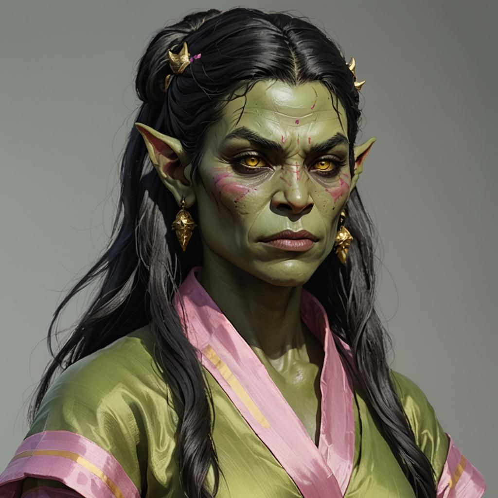Trans Female Orc Portrait in Silk Robes