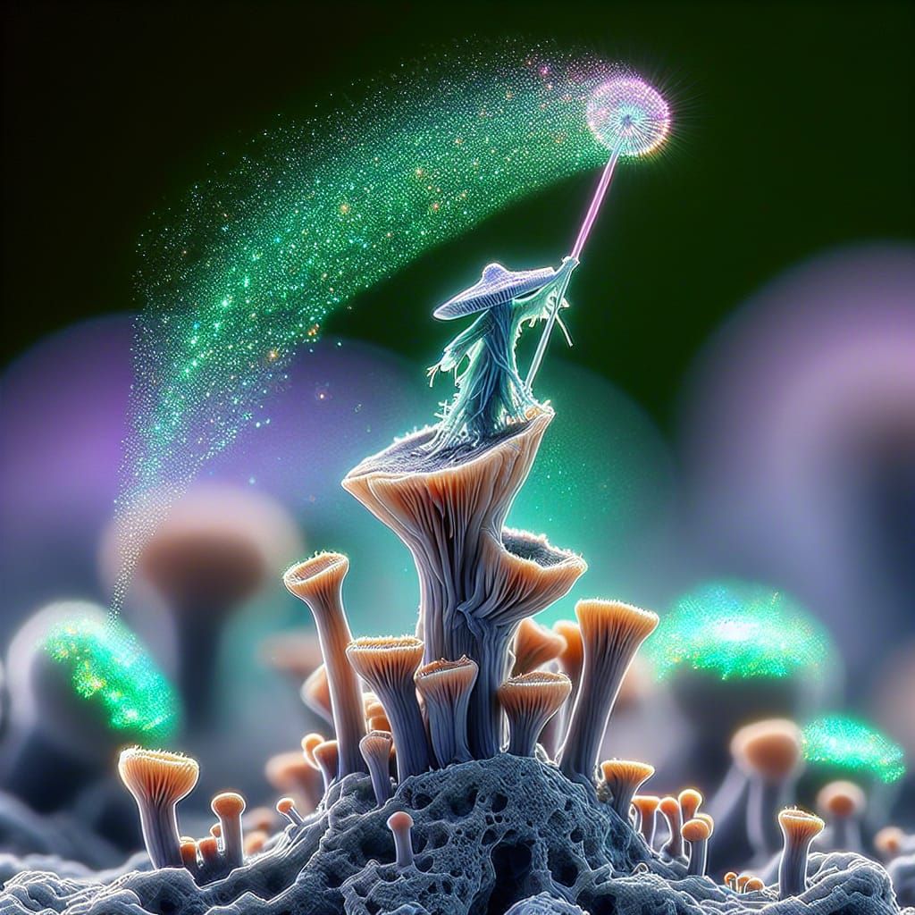 Mythical Realm Fungal Being in a Macro-Abstraction Scene