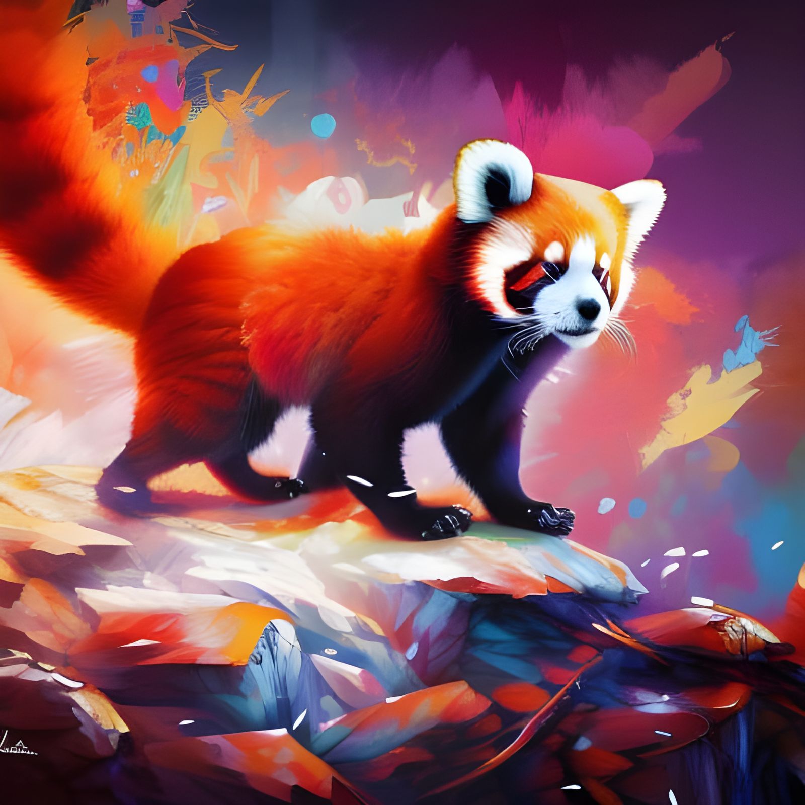 Red Panda Infused with Lightning: Digital Illustration
