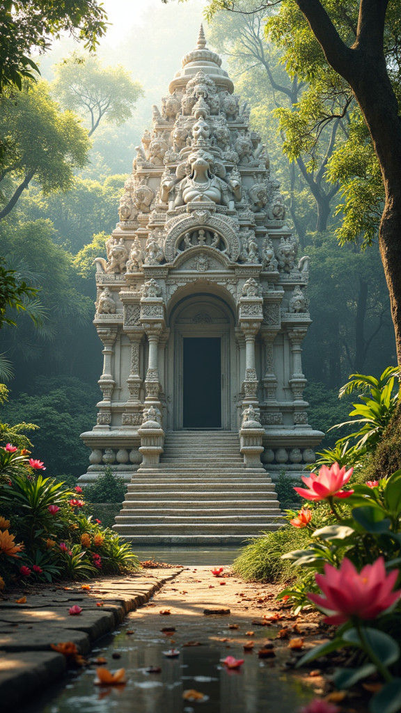 Ancient Ganesha Temple in Lush Jungle