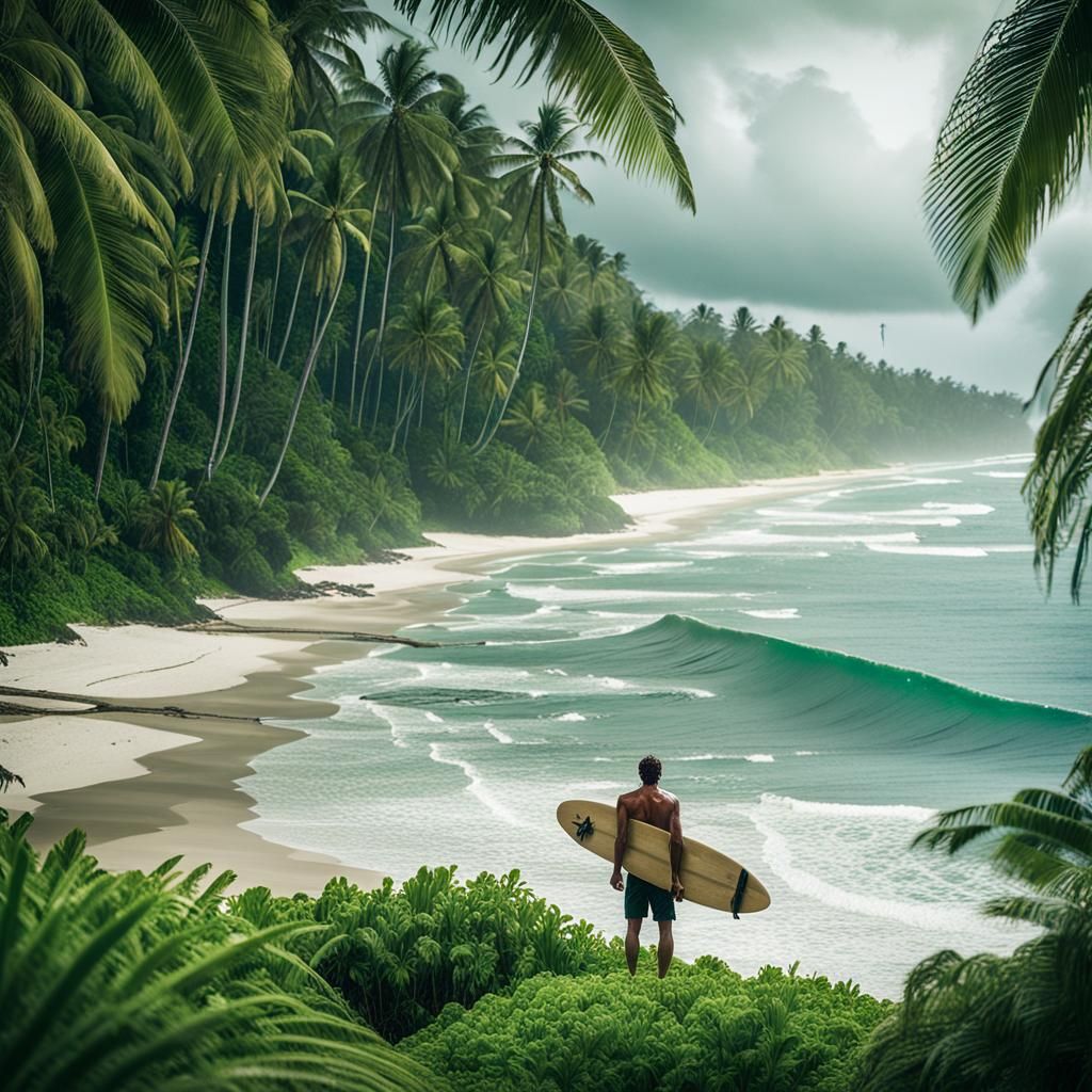 Tropical Beach Point Break: Cinematic Film Still