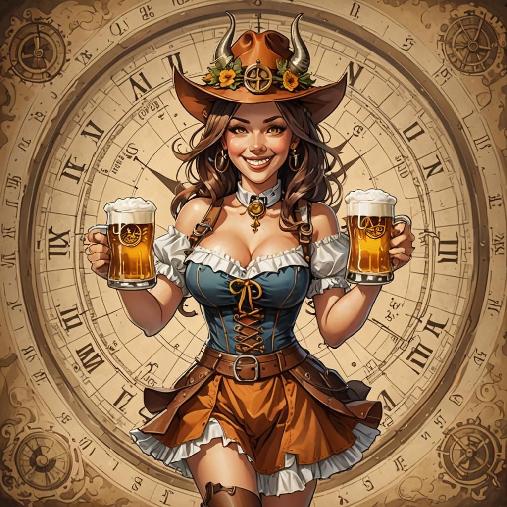Oktoberfest Cartoon with Quantum Clockwork Elements