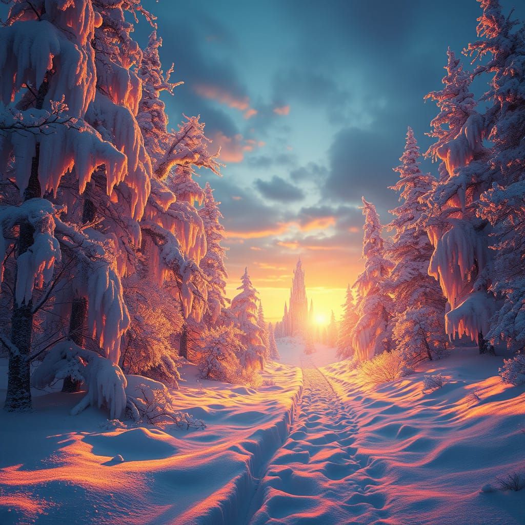Whimsical Winter Solstice Scene in a Fantastical Realm