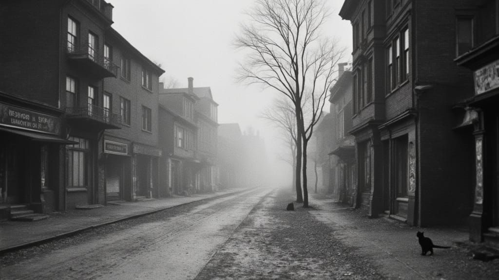 Depression-Era Street: Black and White Dawn Photograph