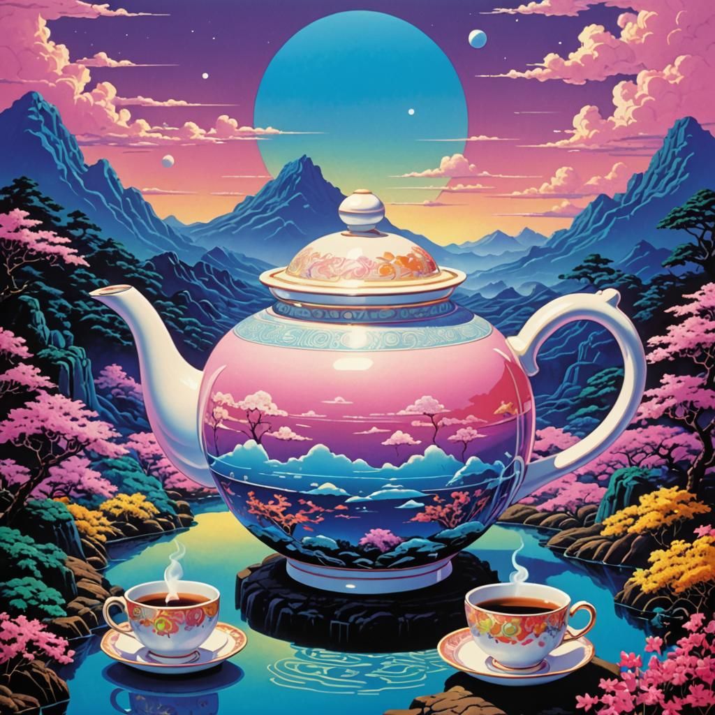 Mystical Teapot in 90s Vaporwave Style