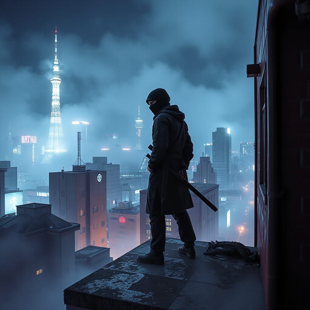 Neon Tokyo Ninja in Digital Art Style