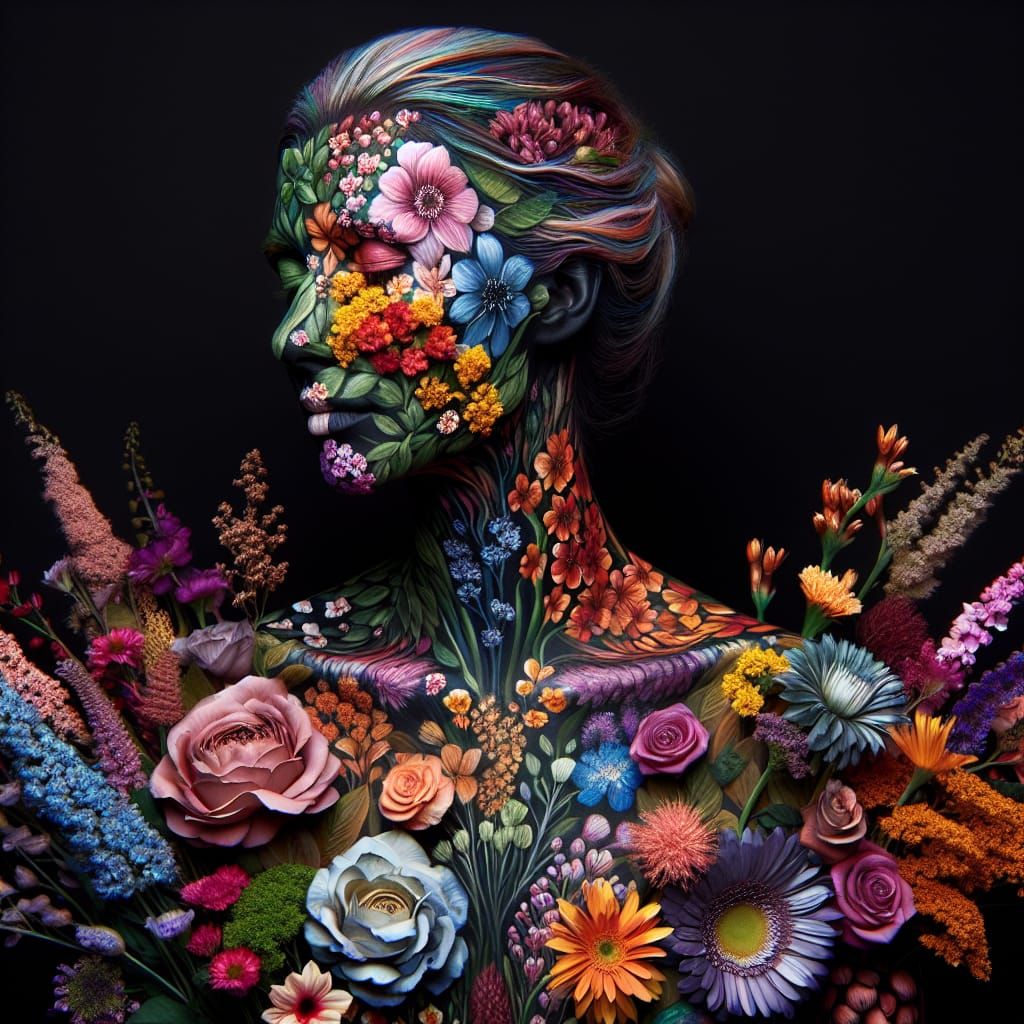Floral Body Paint: Abstract Fusion of Nature and Woman