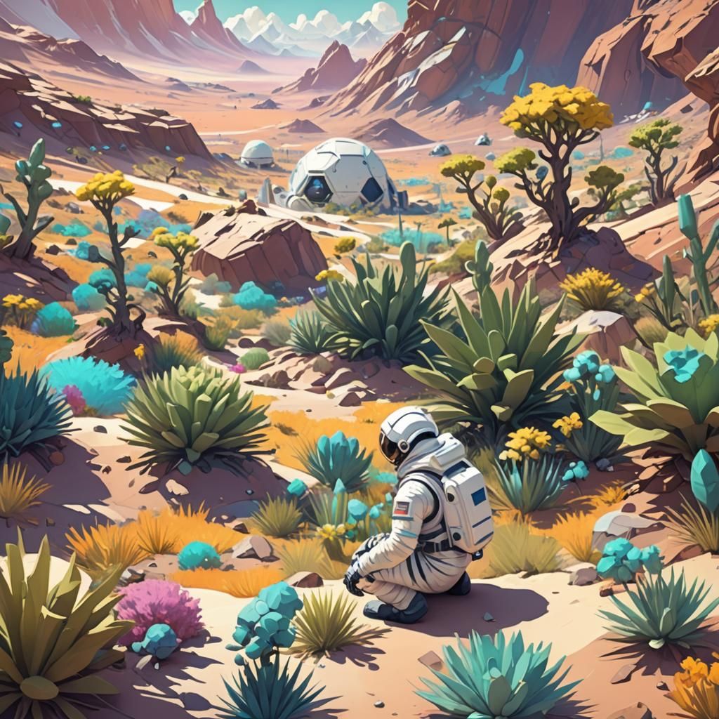 Astronaut on Exotic Planet in Low Poly Art