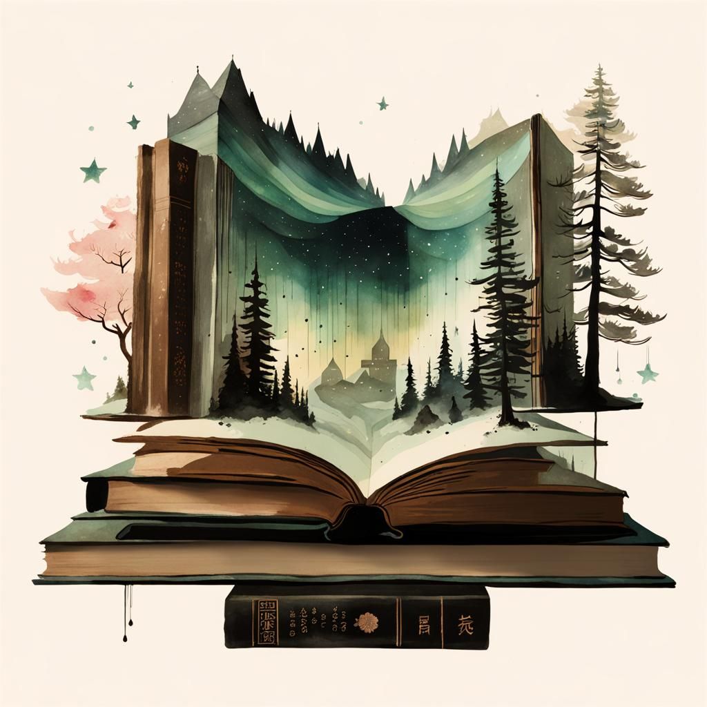 Levitating Book in Space with Aurora Borealis