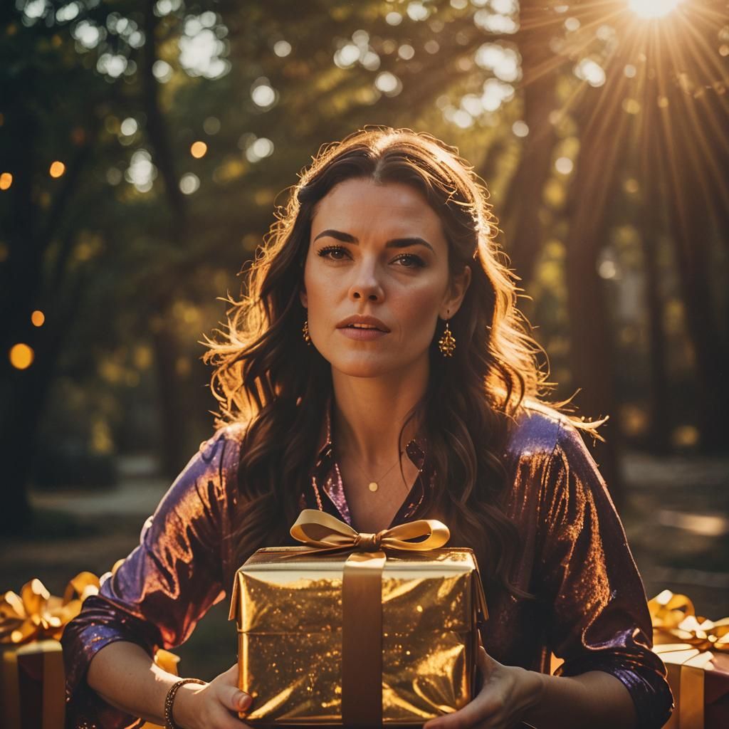 Cinematic Film Still of a Figure Emerging from Gift