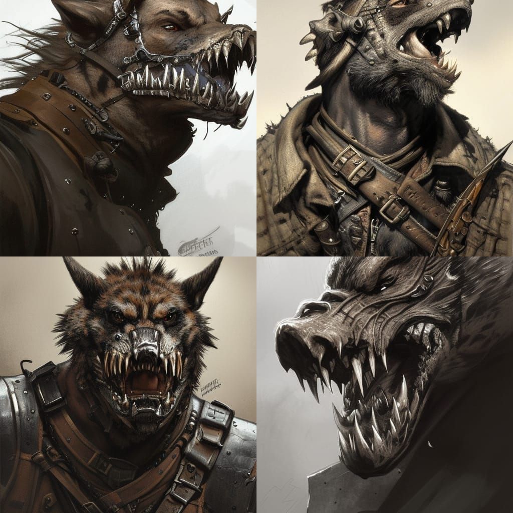 Armored Gnoll Outlaw Portrait in Pen and Ink