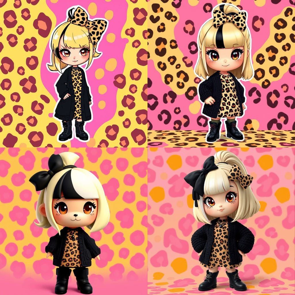Surreal 3D Character in Leopard Print Dress