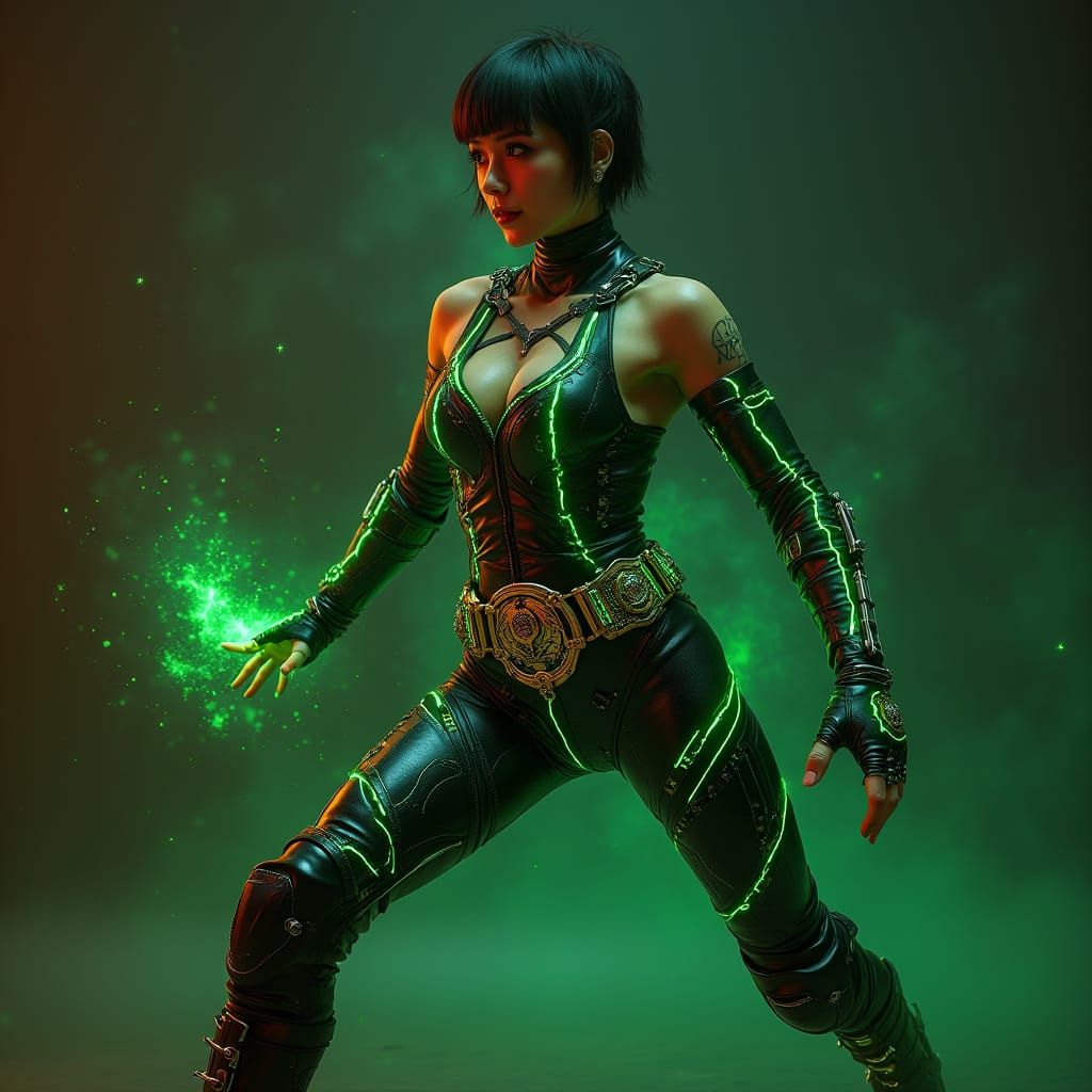 Sci-Fi Luchadora in Cyberpunk Action Pose