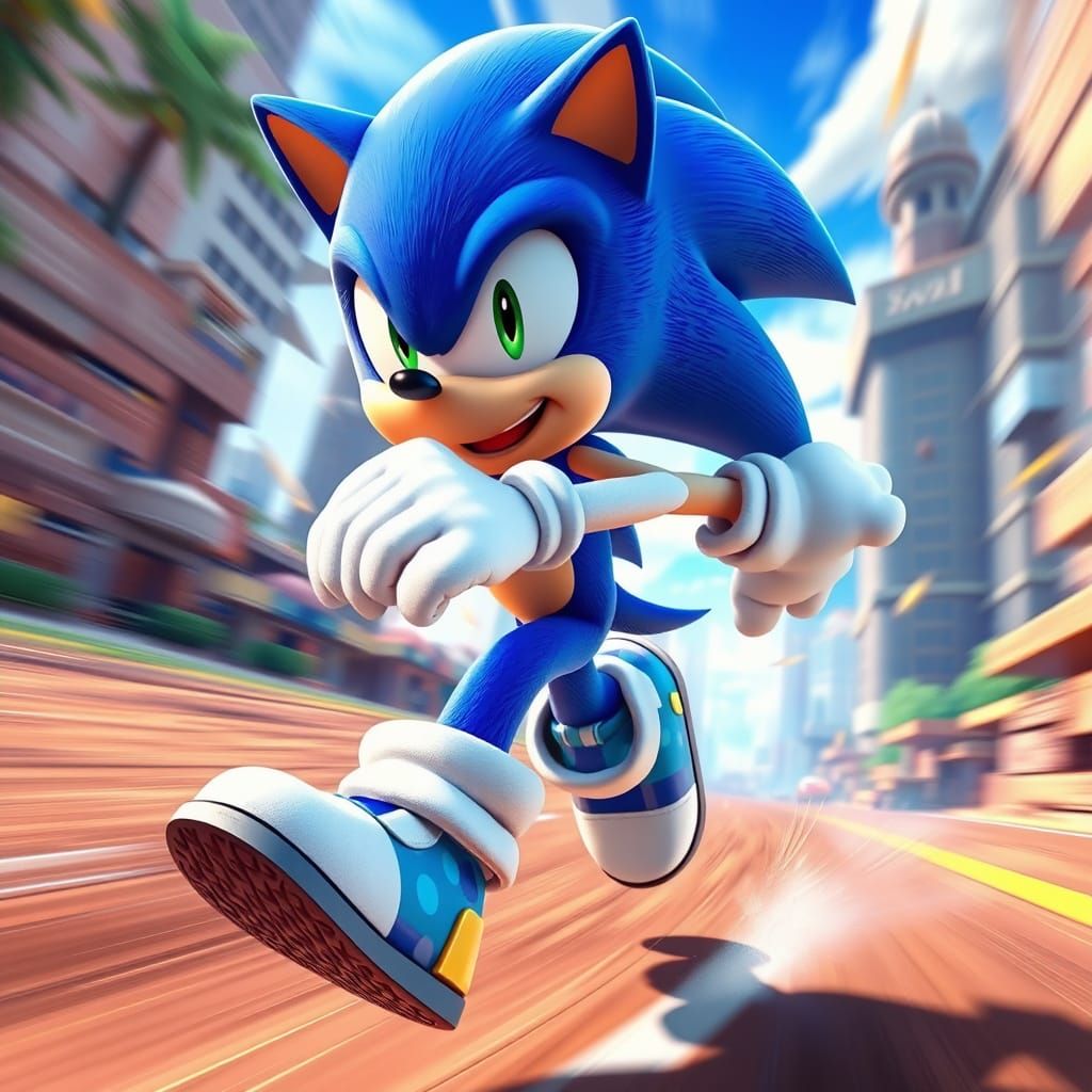 Sonic the Hedgehog Running in 3D Anime Art Style
