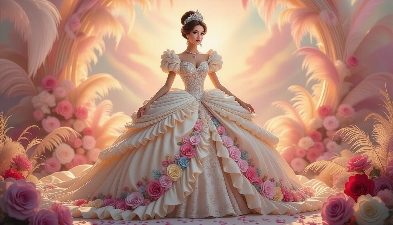 Majestic Cake Sculpture of Woman in Intricate Gown