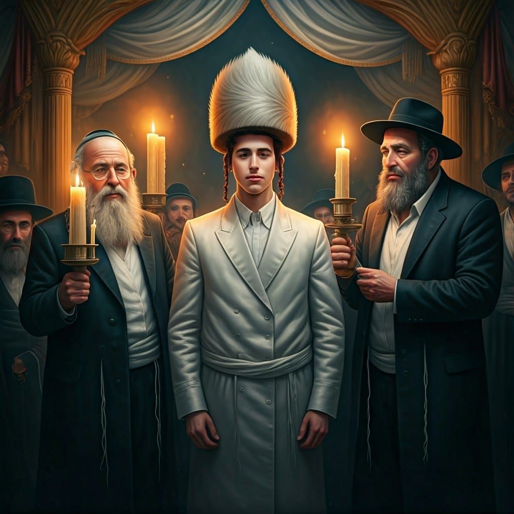 Traditional Chassidic Wedding Scene in Muted Colors