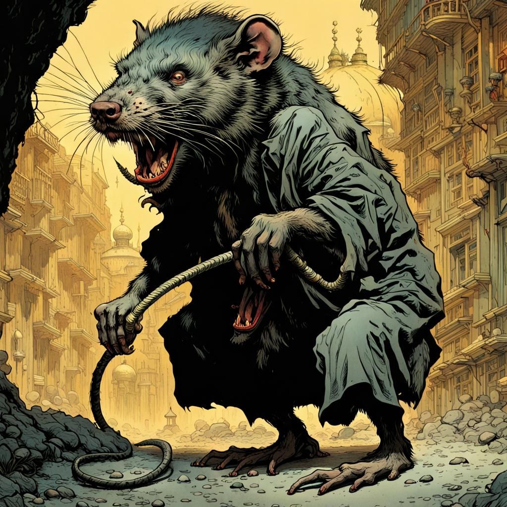 Grimy Wererat Illustration in Pulp Fiction Style