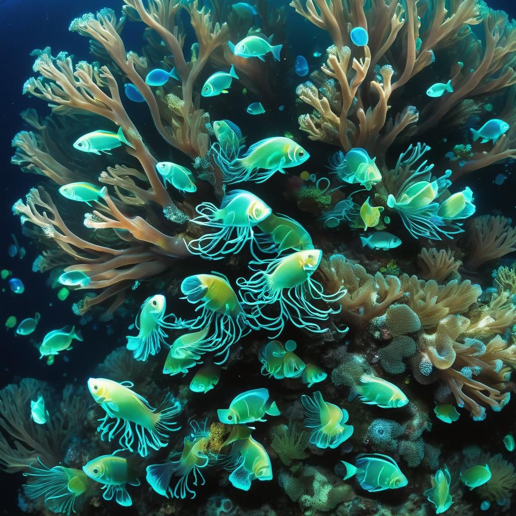 Bioluminescent Fish in Vibrant Underwater Coral Reef