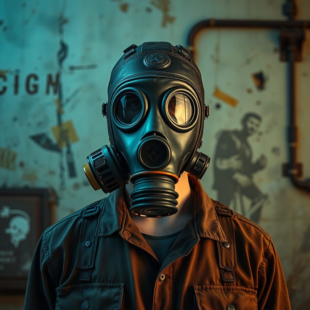 Dystopian Figure in Vintage Gas Mask