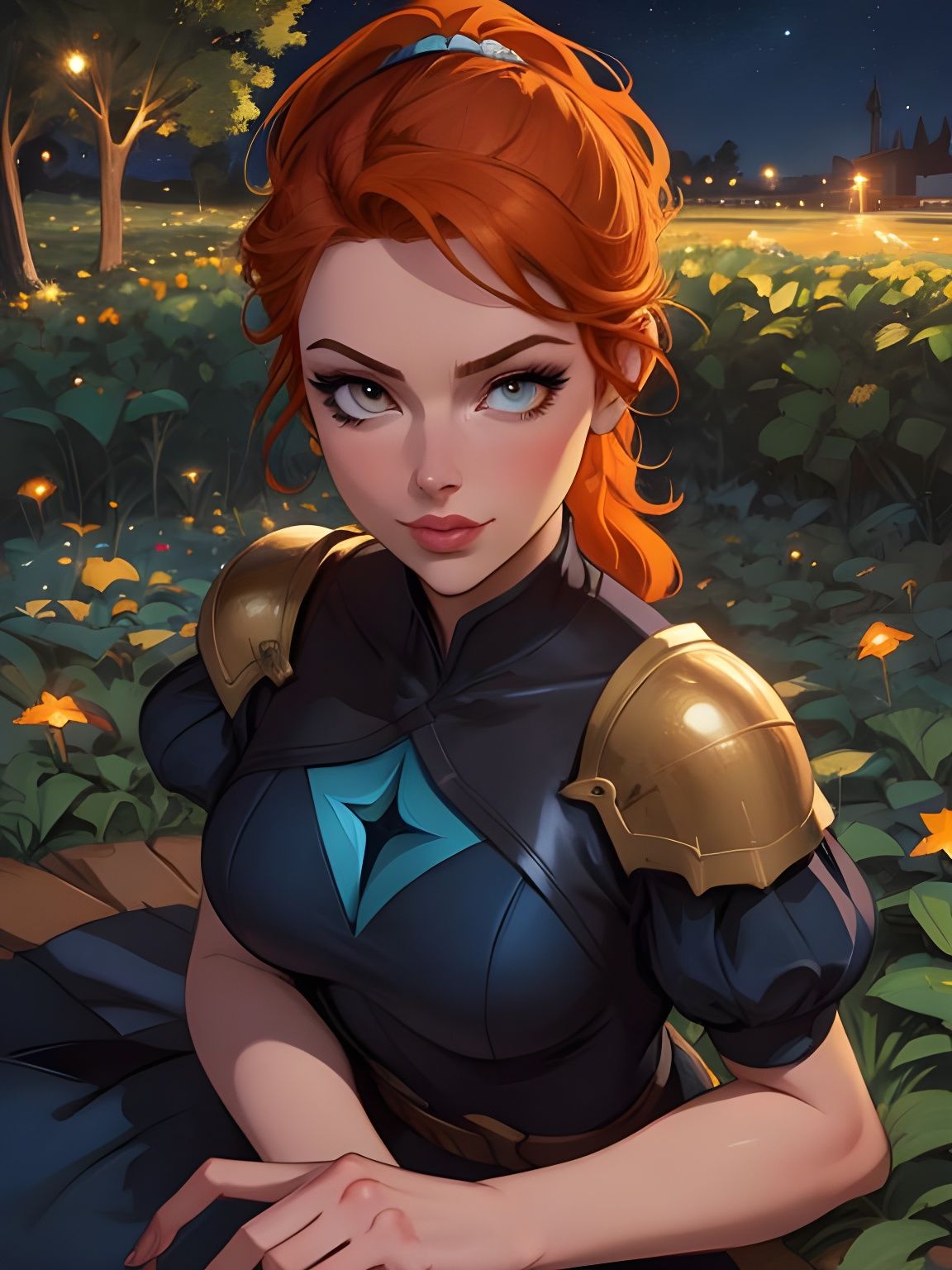 Girl Knight in Starry Garden, Painterly Style