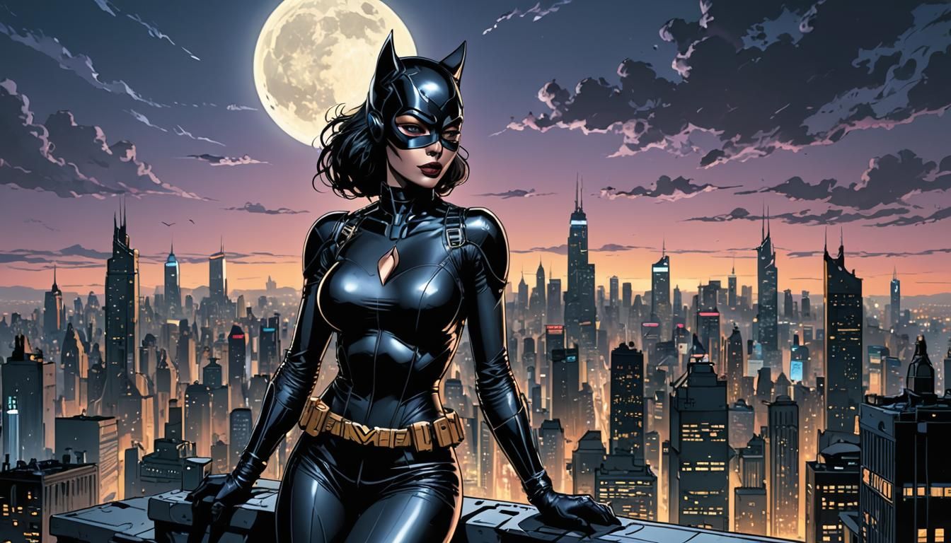 Catwoman in Cyberpunk Gotham, Comic Book Art
