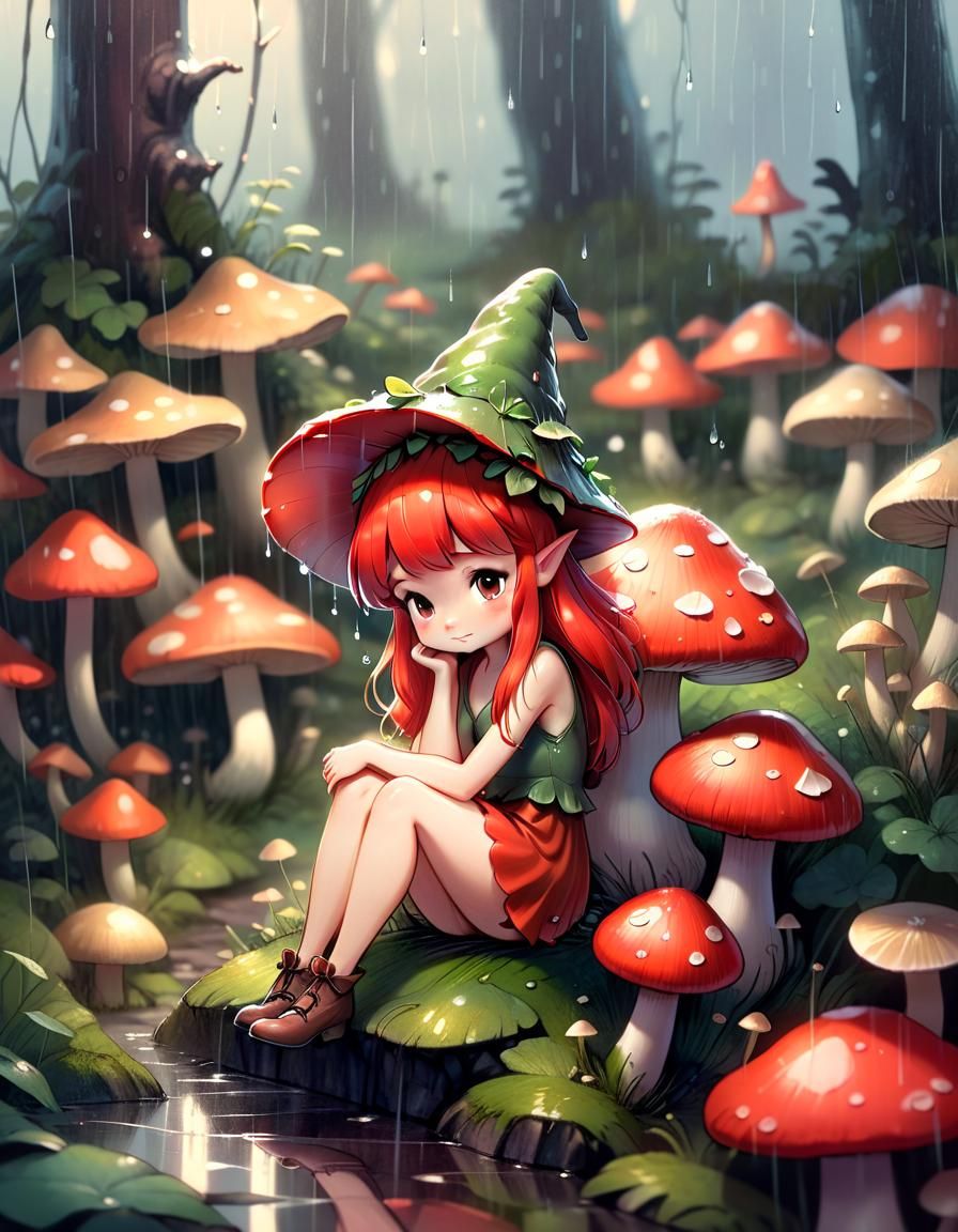 Rainy Fairy Illustration in Whimsical Style