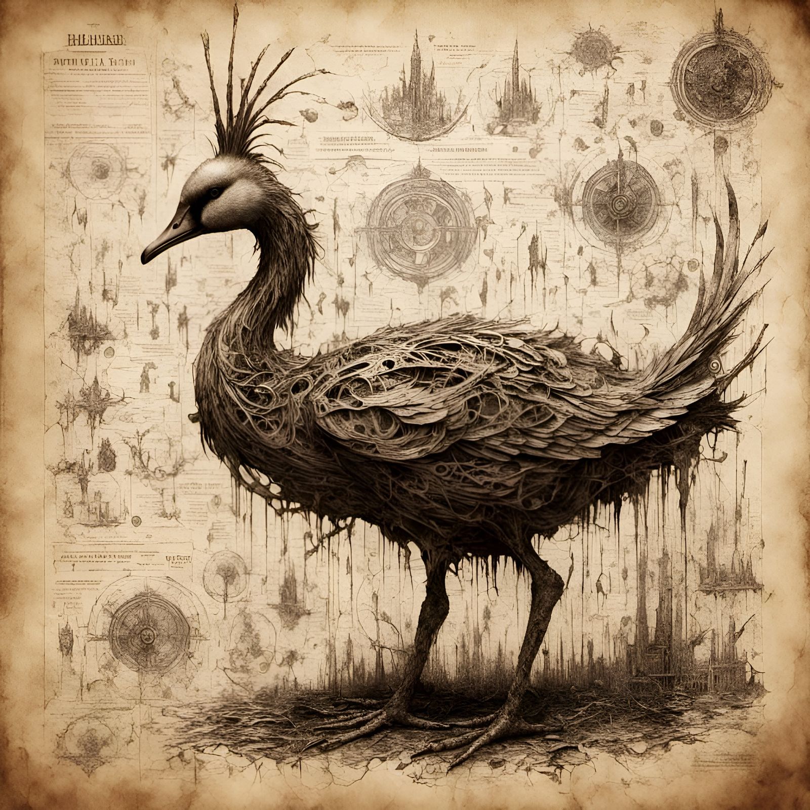 Ornate Swan Blueprint in 3D Paper Style