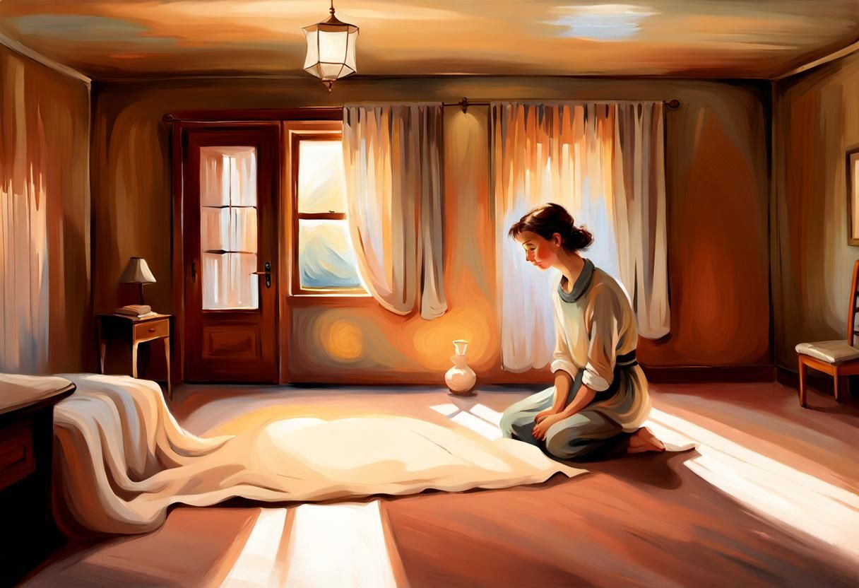 Impressionist Woman in Warm, Light-Filled Room