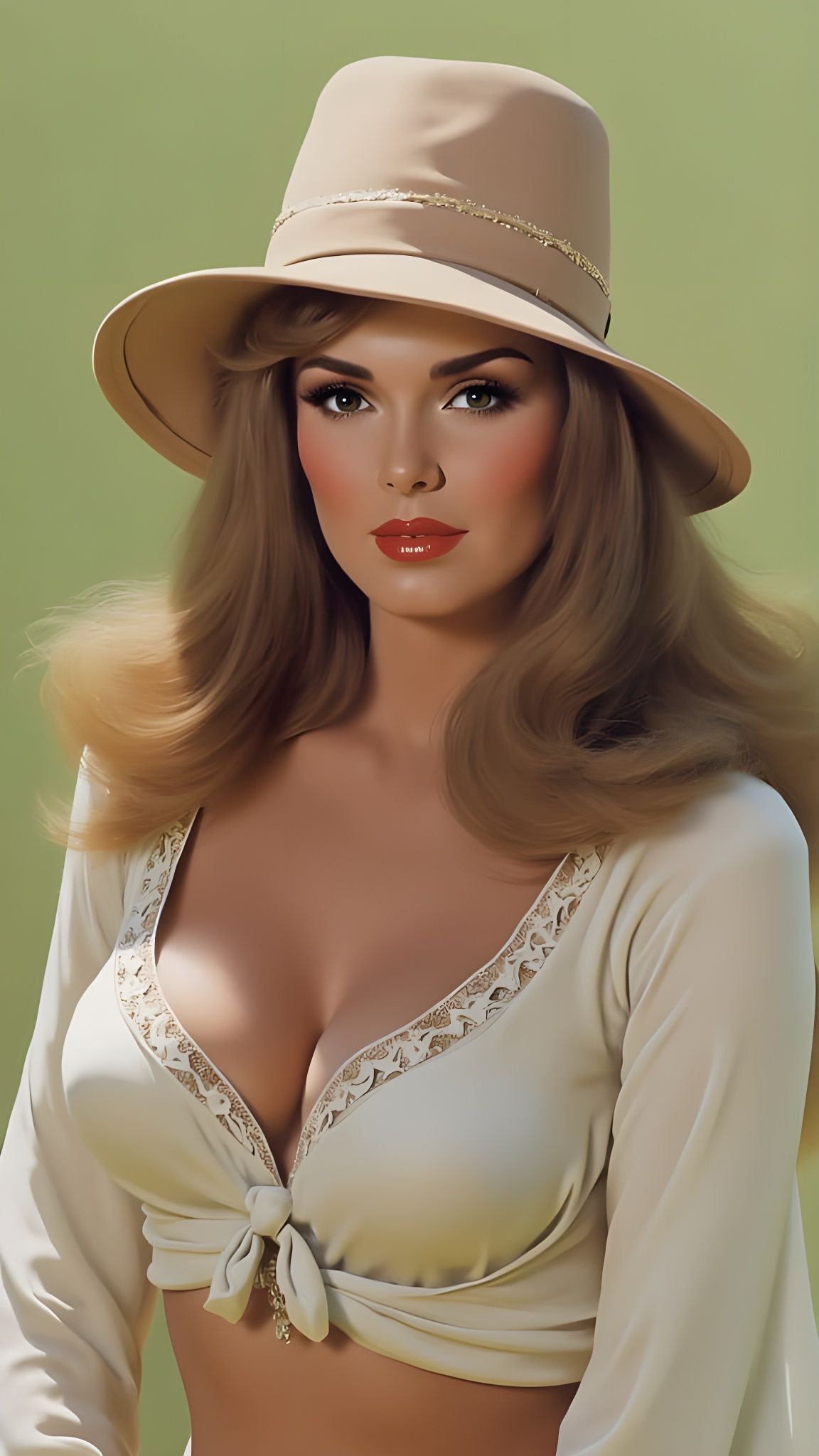 Classic Hollywood Pinup in Emerald Green Velvet and Beige St...