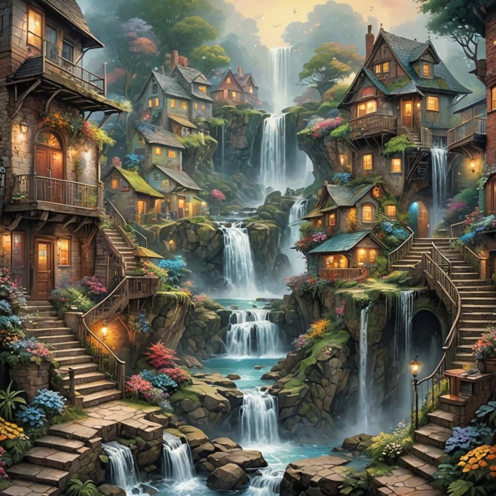 Waterfall Town in Trash Polka Style