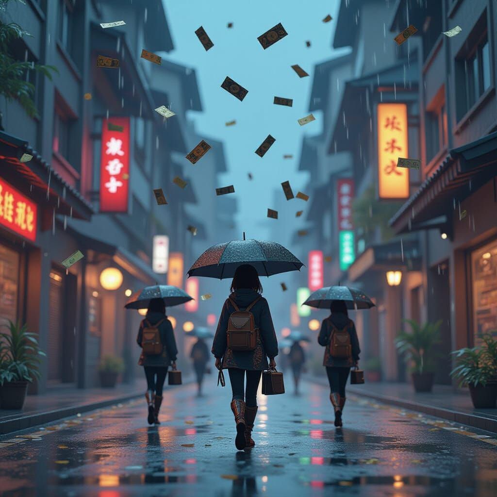 Metallic Money Raining in Street