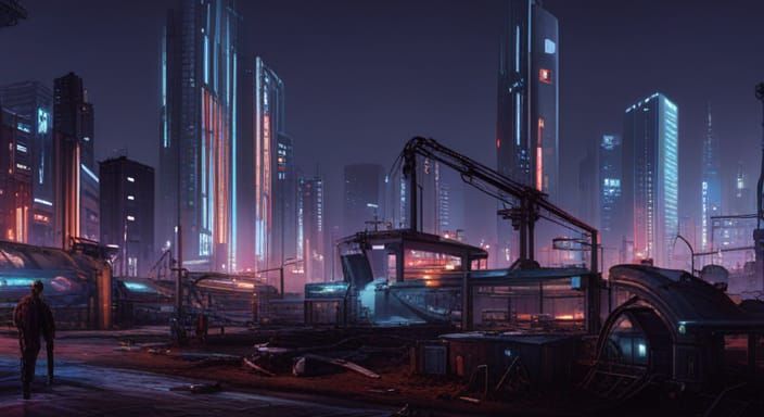 Cyberpunk Tech Garden in Grungy Futuristic City