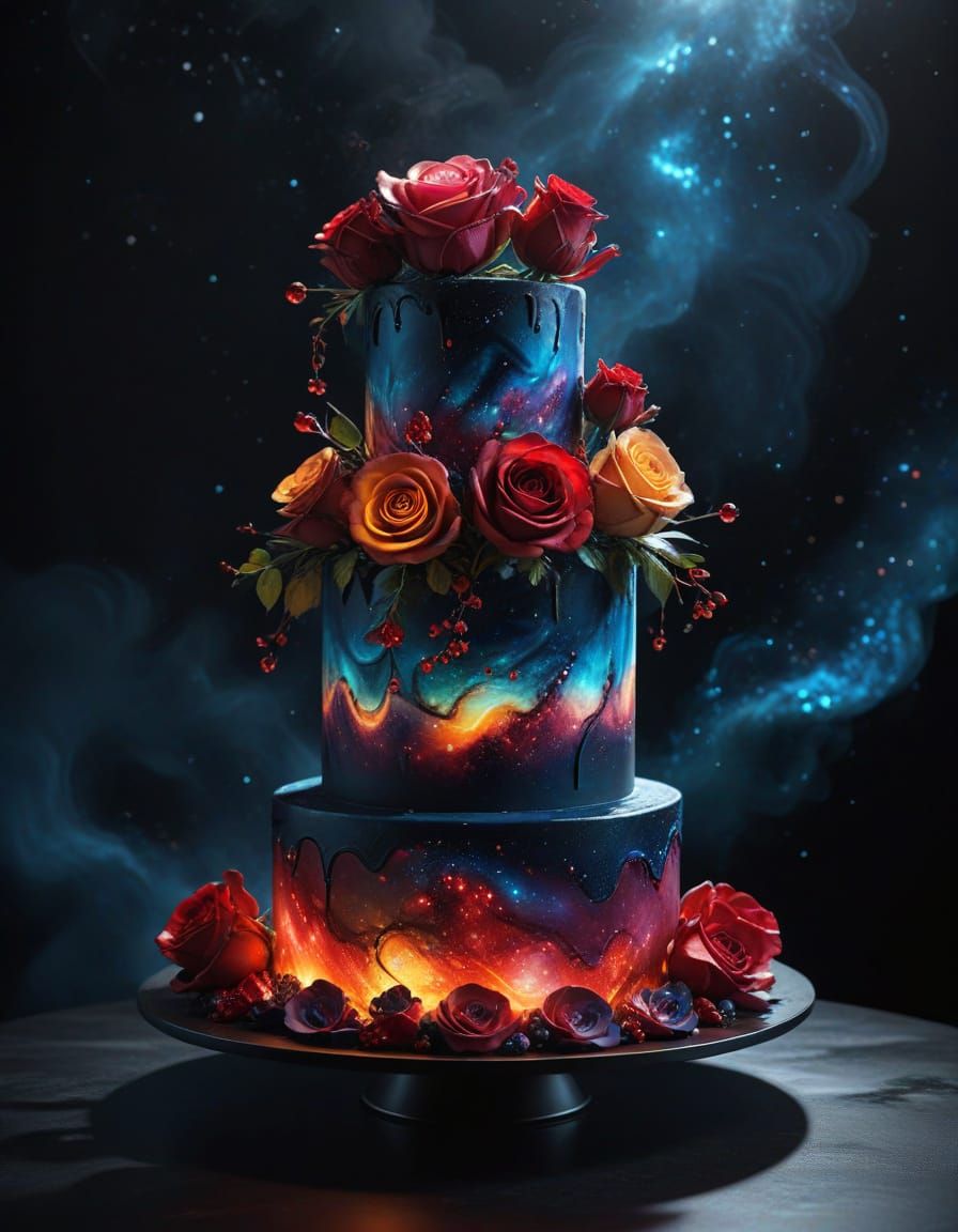 Cosmic Nebula Wedding Cake with Gemstone Roses