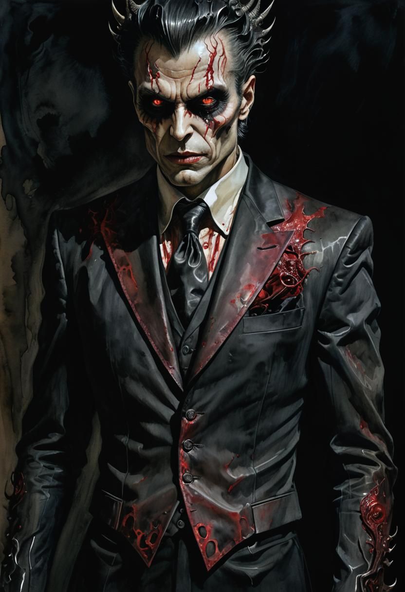 Evil Demon God in Dark Fantasy Watercolor Style