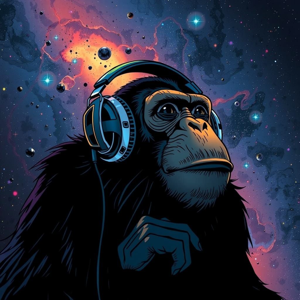 Thoughtful Brass Monkey in Cosmic Comic Book Style