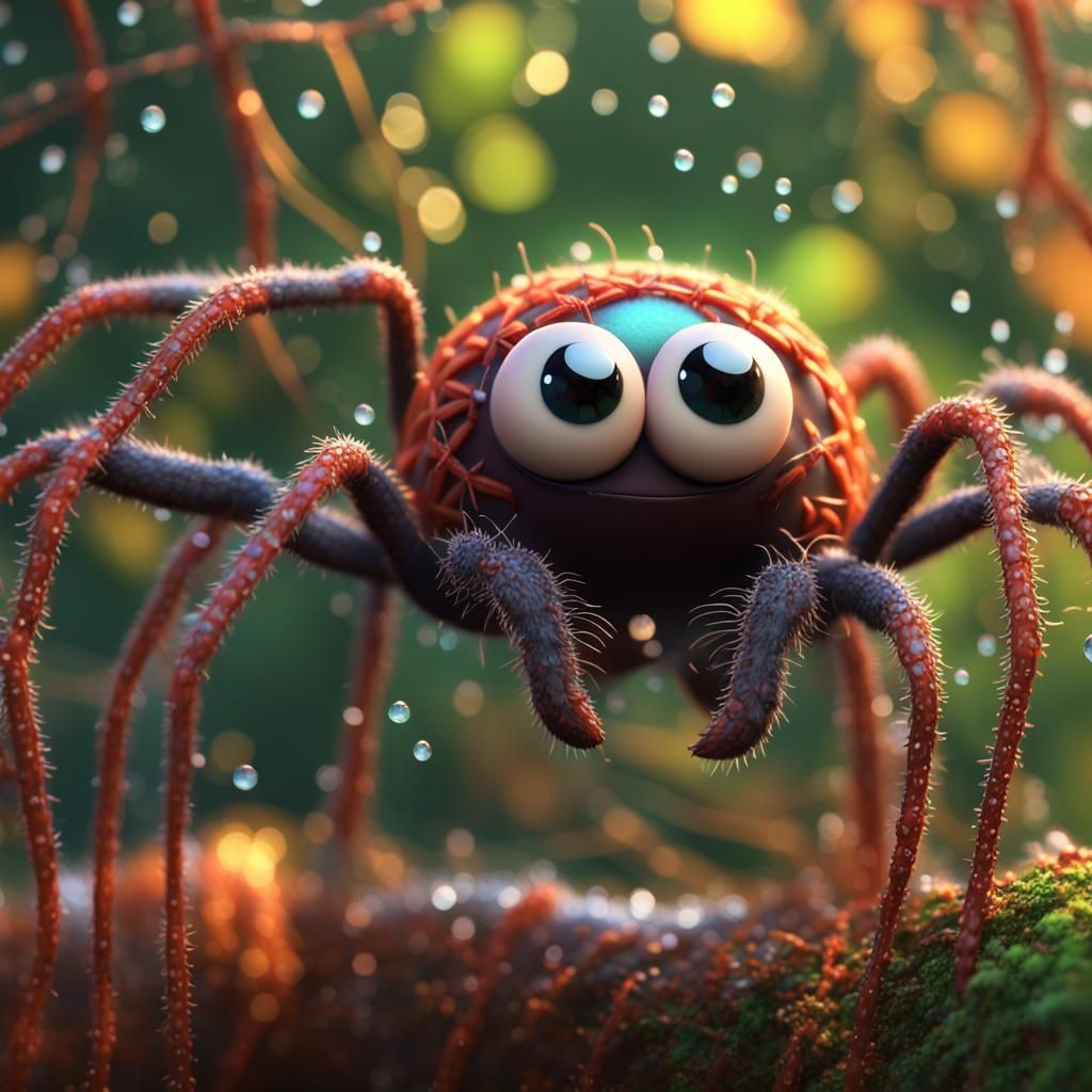 Disney-Style 3D Cartoon Spider in Web